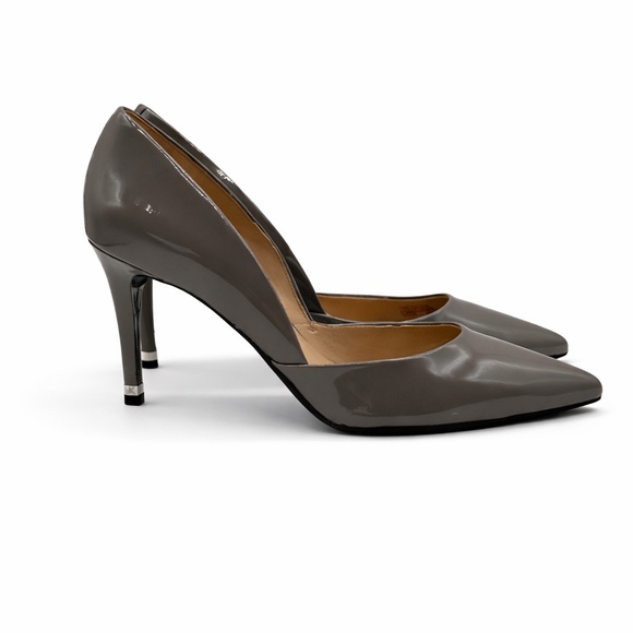 MICHAEL Kors Elegant Gray Patent Leather Stiletto Pumps Pointy Toe Classic Heels - Picture 2 of 16